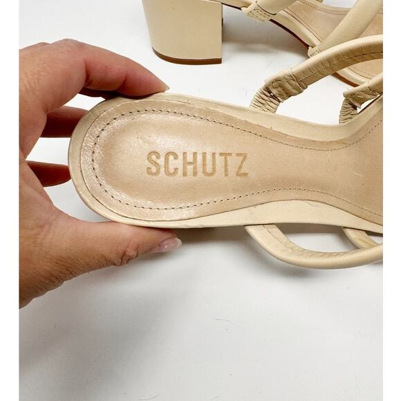 NEW Schutz Olly Mid Block Nappa Leather Strappy Sandal Cream White 10.5 - Picture 7 of 8